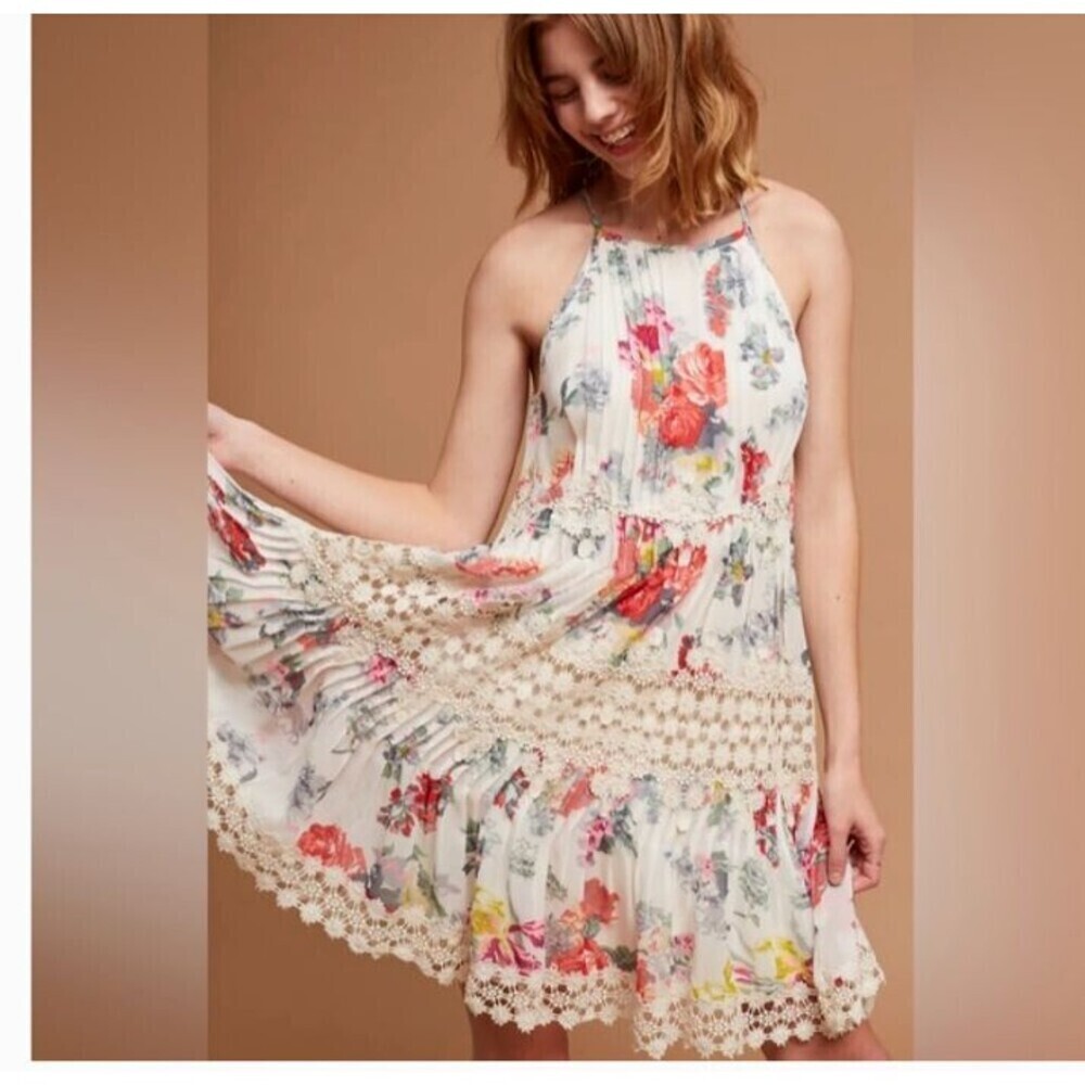 Ranna Gill by Anthropologie Kalila Midi Dress Small Floral Crochet Bohemian Lace